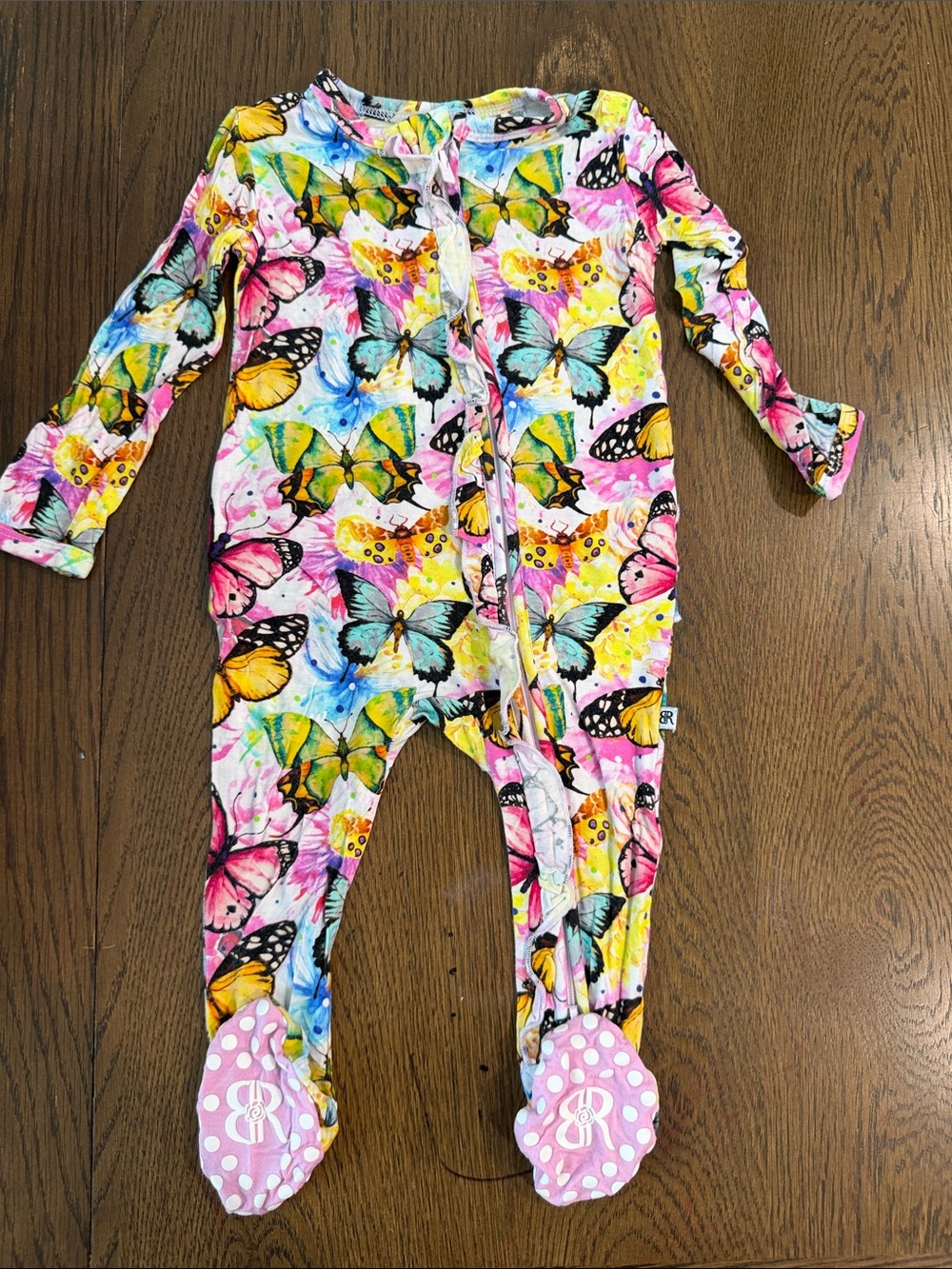 Bums and Roses Bamboo Butterfly Print Kids One-Piece Footed Pajamas - Multicolor